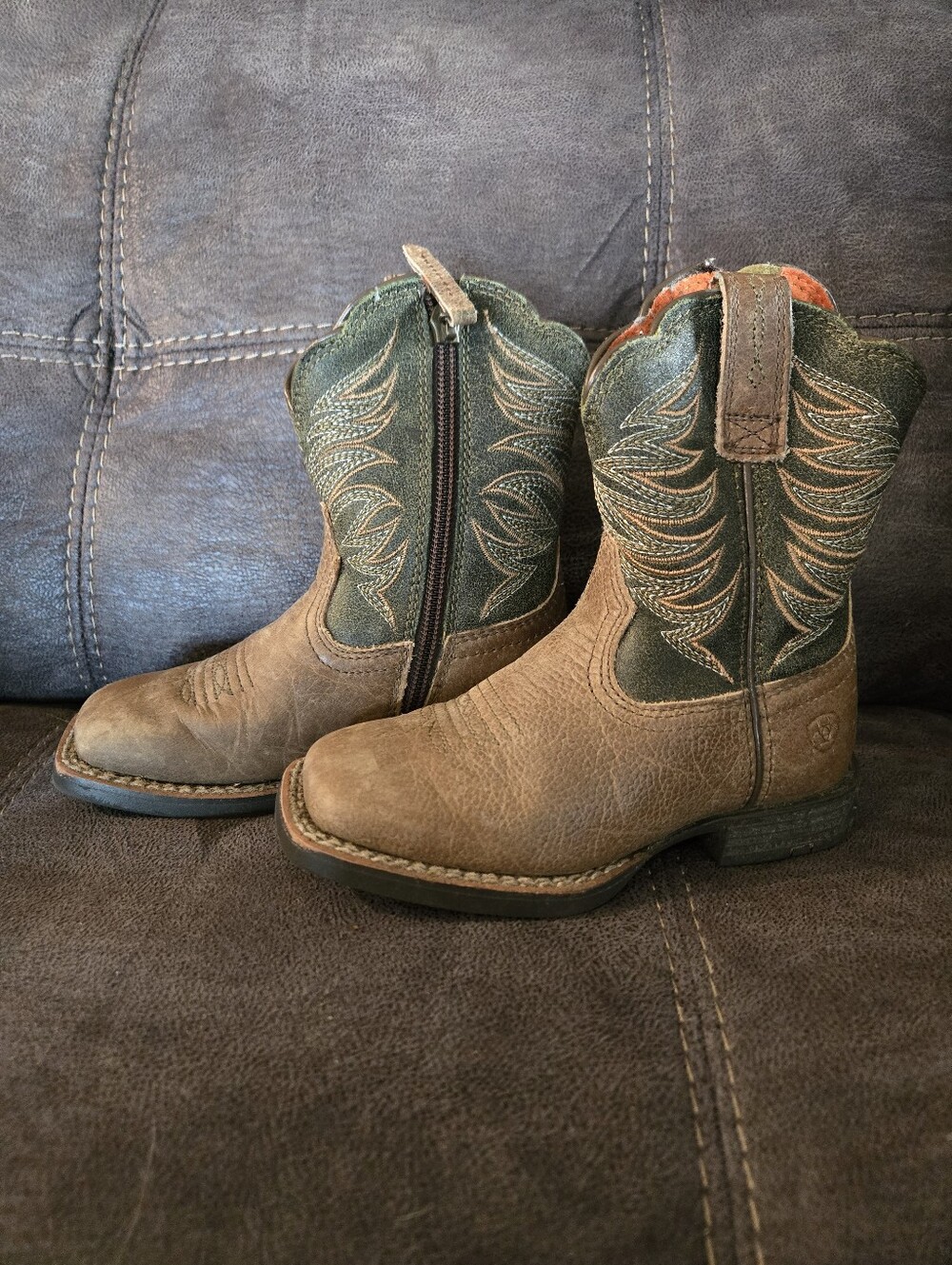 Toddler Ariat Brown and Green Western Zip-Up Boots